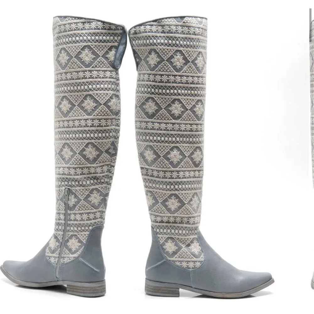 Free People Bren crochet tall boots I calm water color size 8 NWB